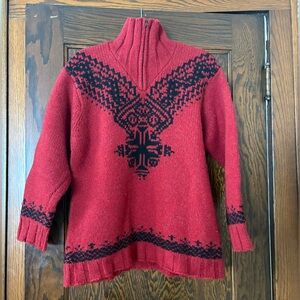 MODA Intl 100% Wool Nordic/Tribal Knit Sweater – Red & Black – Size M
